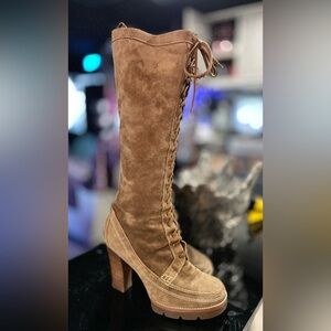 Michael Kors Tan Suede Lace-Up/Zip Up Boots